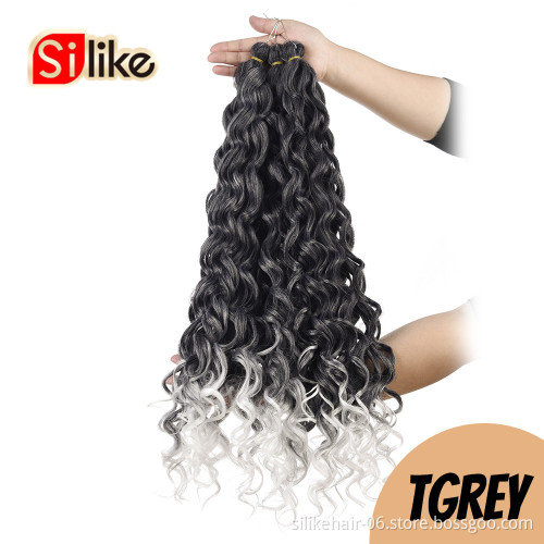 High Quality 24 inch Ombre Gray Black Afro Curl Water Wave Braids Ocean Wave Curly Synthetic Crochet Braiding Hair Extension